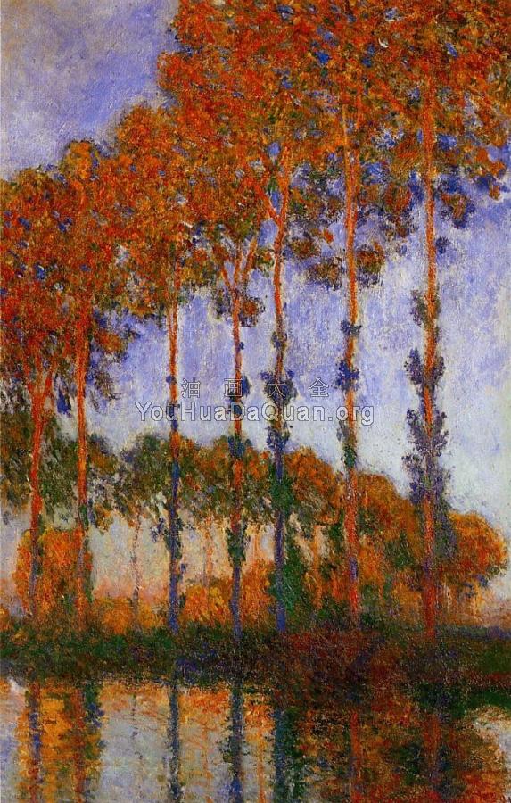 Poplars on the Banks of the River Epte, Sunset - 克劳德·莫奈